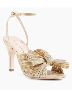 Loeffler Randall Zimis Metallic Gold Bow Ankle-Strap Heel 8 B